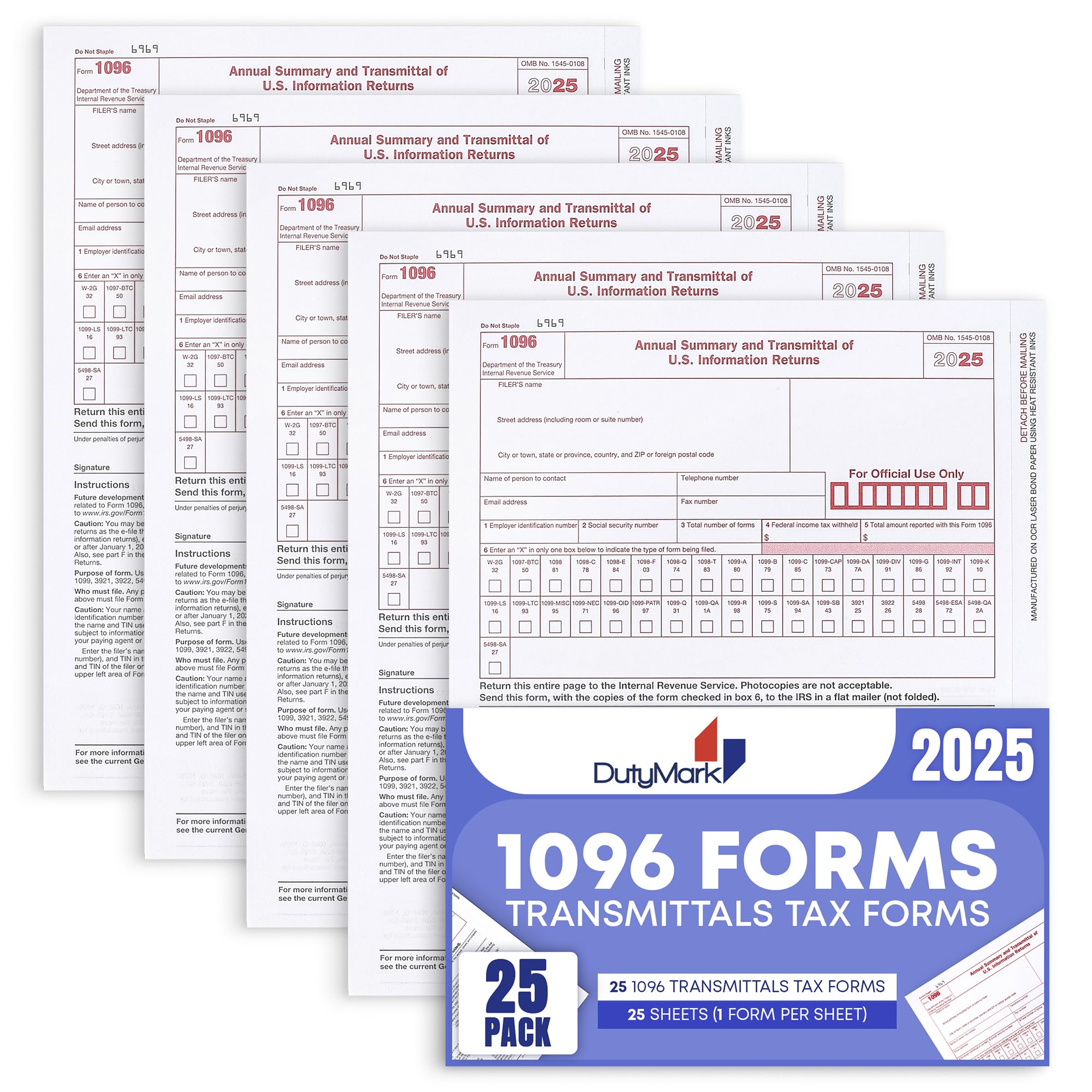 Amazon.com : 1096 Transmittal Tax Forms 2025, 25 Pack of 1096